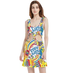 Colorful City Life Horizontal Seamless Pattern Urban City Velvet Cutout Dress by Wegoenart