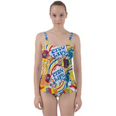 Colorful City Life Horizontal Seamless Pattern Urban City Twist Front Tankini Set by Wegoenart