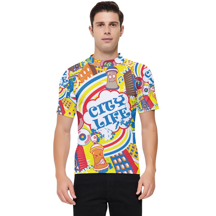 Colorful City Life Horizontal Seamless Pattern Urban City Men s Short Sleeve Rash Guard