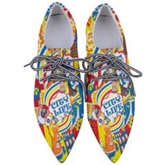 Colorful City Life Horizontal Seamless Pattern Urban City Pointed Oxford Shoes by Wegoenart