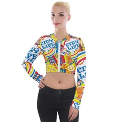 Colorful City Life Horizontal Seamless Pattern Urban City Long Sleeve Cropped Velvet Jacket by Wegoenart