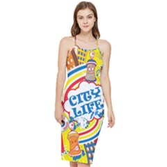 Colorful City Life Horizontal Seamless Pattern Urban City Bodycon Cross Back Summer Dress by Wegoenart