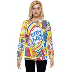 Colorful City Life Horizontal Seamless Pattern Urban City Hidden Pocket Sweatshirt by Wegoenart