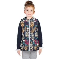 Vintage Art Tattoos Colorful Seamless Pattern Kids  Hooded Puffer Vest