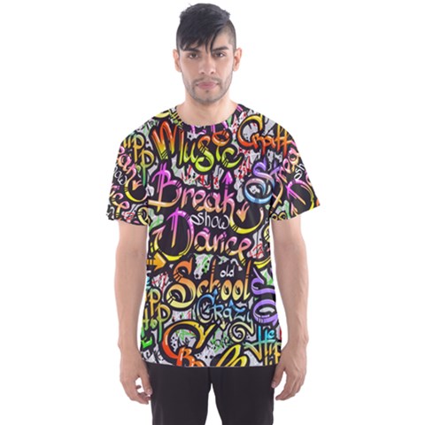 Graffiti Word Seamless Pattern Men s Sport Mesh Tee by Wegoenart