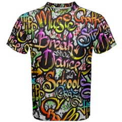 Graffiti Word Seamless Pattern Men s Cotton Tee by Wegoenart