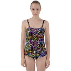 Graffiti Word Seamless Pattern Twist Front Tankini Set by Wegoenart