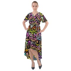 Graffiti Word Seamless Pattern Front Wrap High Low Dress by Wegoenart