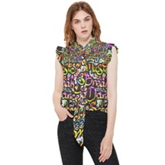 Graffiti Word Seamless Pattern Frill Detail Shirt