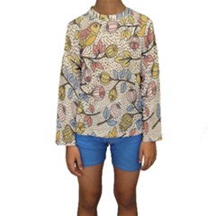 Seamless Pattern With Flower Bird Kids  Long Sleeve Swimwear by Wegoenart