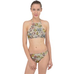 Seamless Pattern With Flower Bird Racer Front Bikini Set by Wegoenart