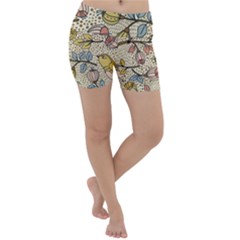 Seamless Pattern With Flower Bird Lightweight Velour Yoga Shorts