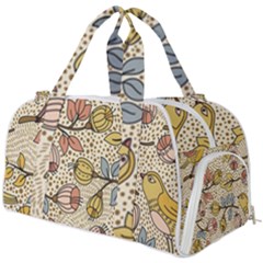 Seamless Pattern With Flower Bird Burner Gym Duffel Bag by Wegoenart