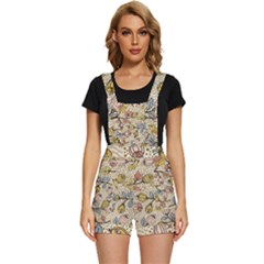 Seamless Pattern With Flower Bird Short Overalls by Wegoenart