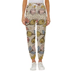 Seamless Pattern With Flower Bird Cropped Drawstring Pants by Wegoenart