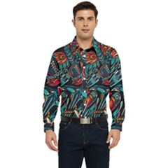 Vintage Tattoos Colorful Seamless Pattern Men s Long Sleeve  Shirt by Wegoenart