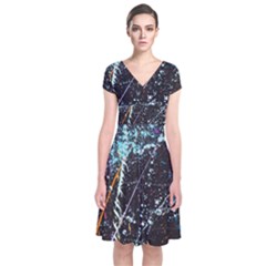 Abstract Colorful Texture Short Sleeve Front Wrap Dress by Wegoenart