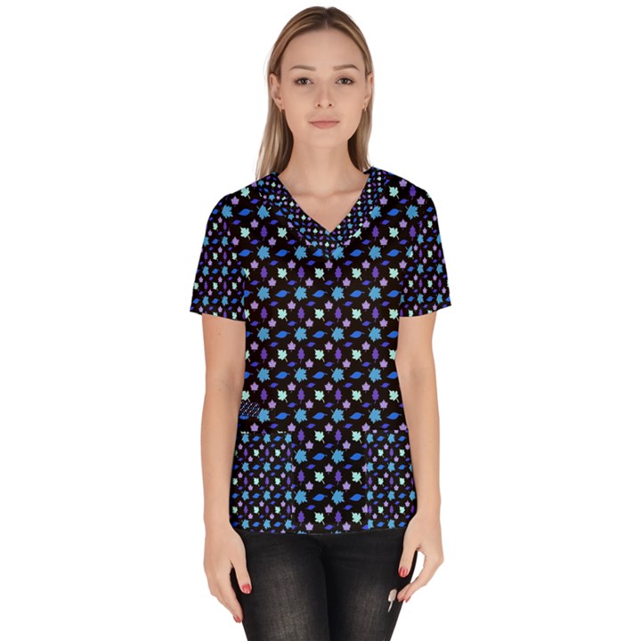 Electric Autumn  Women s V-Neck Scrub Top