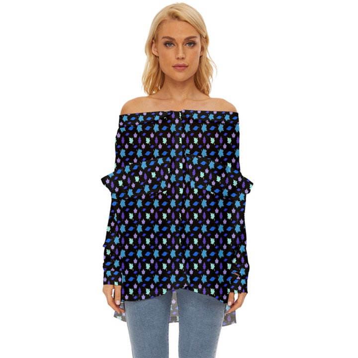 Electric Autumn  Off Shoulder Chiffon Pocket Shirt