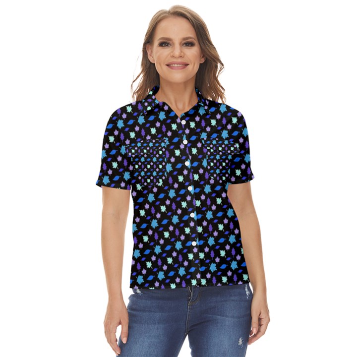 Electric Autumn  Women s Short Sleeve Double Pocket Shirt