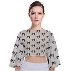 Minimalist Fall Of Leaves Tie Back Butterfly Sleeve Chiffon Top by ConteMonfrey