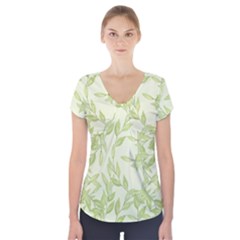 Watercolor Leaves On The Wall  Short Sleeve Front Detail Top by ConteMonfrey