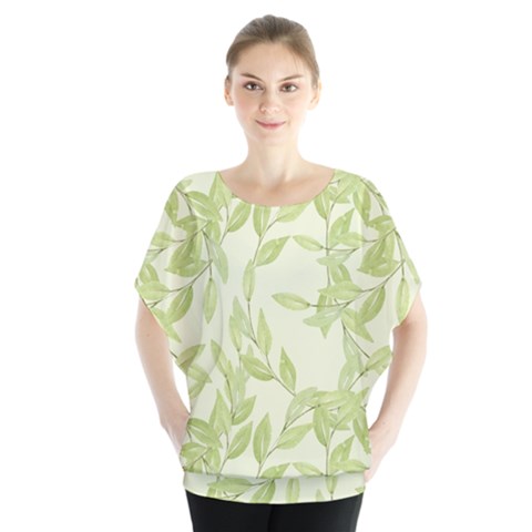 Watercolor Leaves On The Wall  Batwing Chiffon Blouse by ConteMonfrey