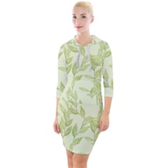 Watercolor Leaves On The Wall  Quarter Sleeve Hood Bodycon Dress by ConteMonfrey