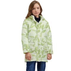 Watercolor Leaves On The Wall  Kid s Hooded Longline Puffer Jacket by ConteMonfrey