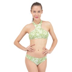 Watercolor Leaves On The Wall  High Neck Bikini Set by ConteMonfrey