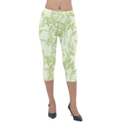 Watercolor Leaves On The Wall  Lightweight Velour Capri Leggings  by ConteMonfrey