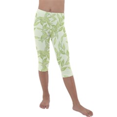 Watercolor Leaves On The Wall  Kids  Lightweight Velour Capri Leggings  by ConteMonfrey