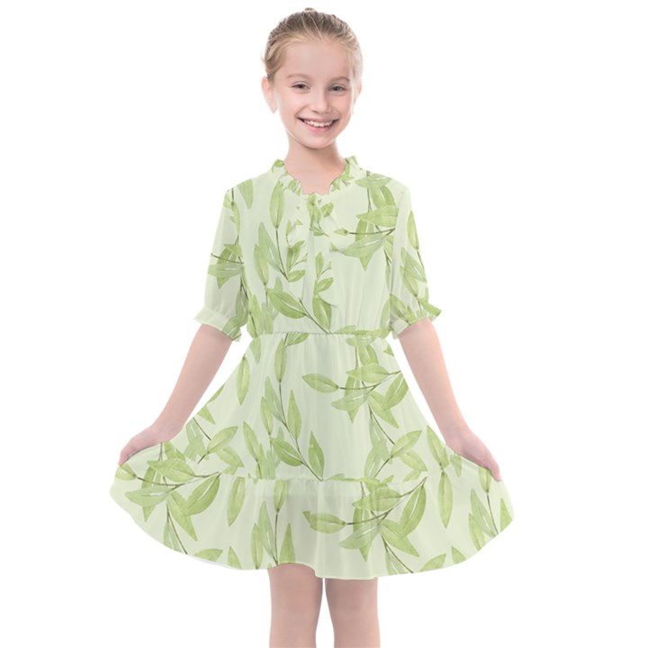 Watercolor Leaves On The Wall  Kids  All Frills Chiffon Dress