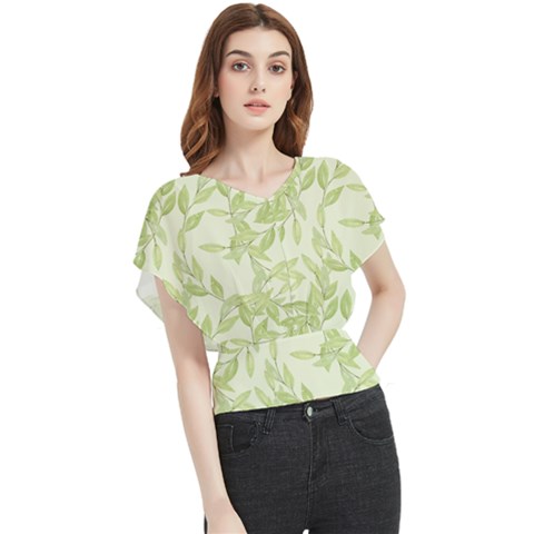 Watercolor Leaves On The Wall  Butterfly Chiffon Blouse by ConteMonfrey