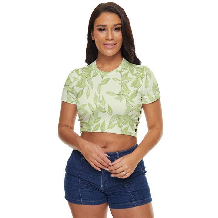 Watercolor Leaves On The Wall  Side Button Cropped Tee