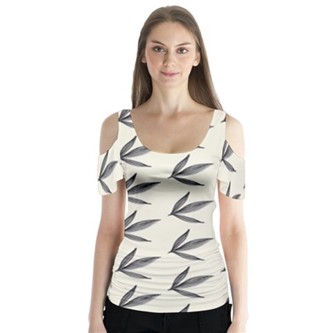 Minimalist Leaves Butterfly Sleeve Cutout Tee  by ConteMonfrey