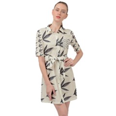 Minimalist Leaves Belted Shirt Dress