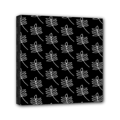 Black Cute Leaves Mini Canvas 6  X 6  (stretched) by ConteMonfrey