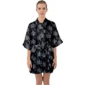 Black Cute Leaves Half Sleeve Satin Kimono  View1