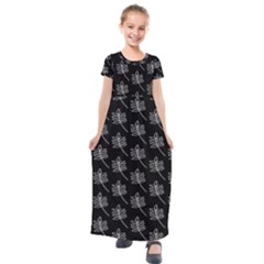 Black Cute Leaves Kids  Short Sleeve Maxi Dress by ConteMonfrey