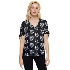 Sign Of Spring Leaves Bow Sleeve Button Up Top by ConteMonfrey