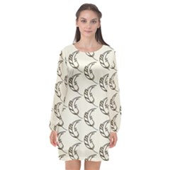 Cute Leaves Draw Long Sleeve Chiffon Shift Dress  by ConteMonfrey