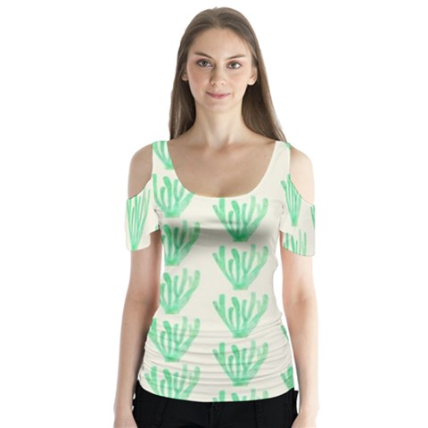 Watercolor Seaweed Butterfly Sleeve Cutout Tee  by ConteMonfrey