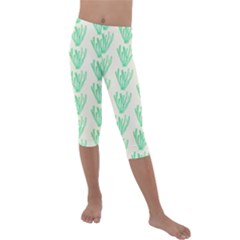 Watercolor Seaweed Kids  Lightweight Velour Capri Leggings  by ConteMonfrey