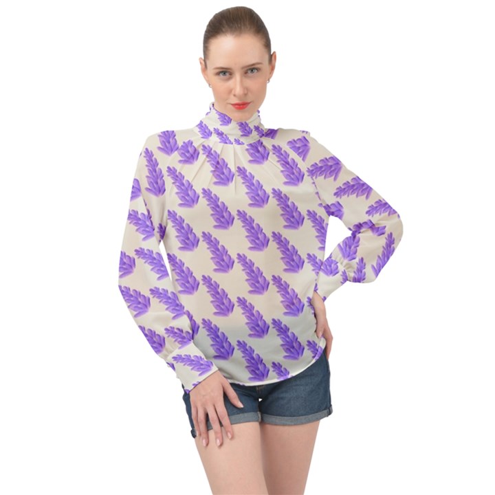 Cute Lavanda High Neck Long Sleeve Chiffon Top