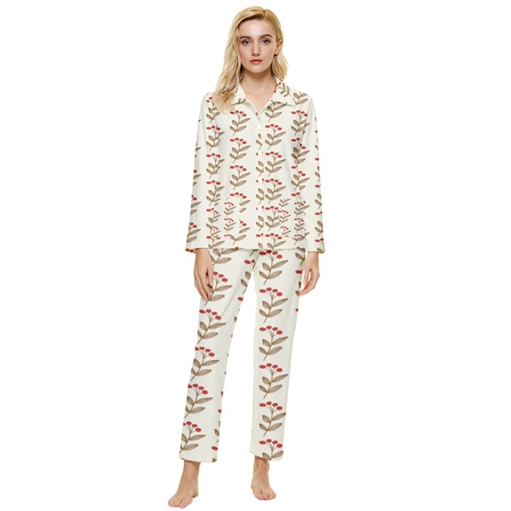 White Fresh Spring Hope Womens  Long Sleeve Velvet Pocket Pajamas Set