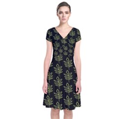 Autumn Leaves Black Short Sleeve Front Wrap Dress by ConteMonfrey