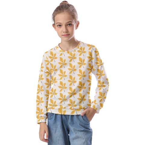 Orange Leaves   Kids  Long Sleeve Tee With Frill  by ConteMonfrey