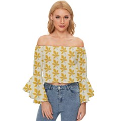 Orange Leaves   Off Shoulder Flutter Bell Sleeve Top