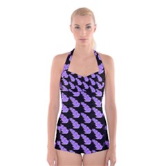 Cute Lavanda Black Boyleg Halter Swimsuit  by ConteMonfrey